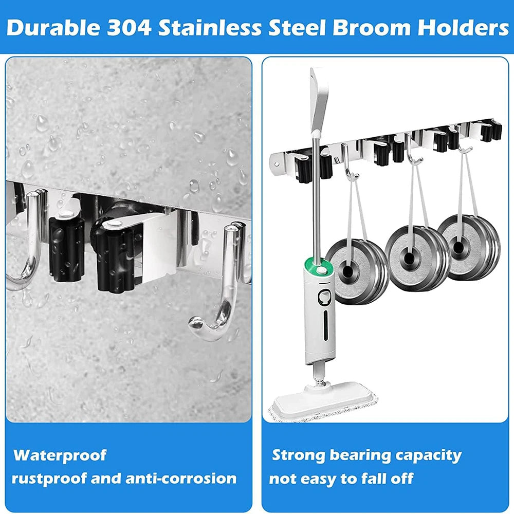 Stainless Steel Mop & Broom Holder – Wall Mounted Organizer