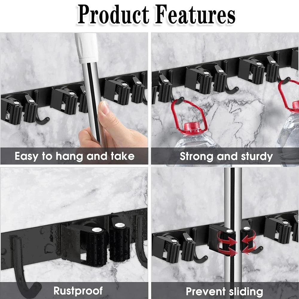 Stainless Steel Mop & Broom Holder – Wall Mounted Organizer