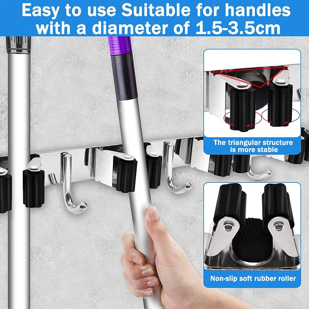 Stainless Steel Mop & Broom Holder – Wall Mounted Organizer