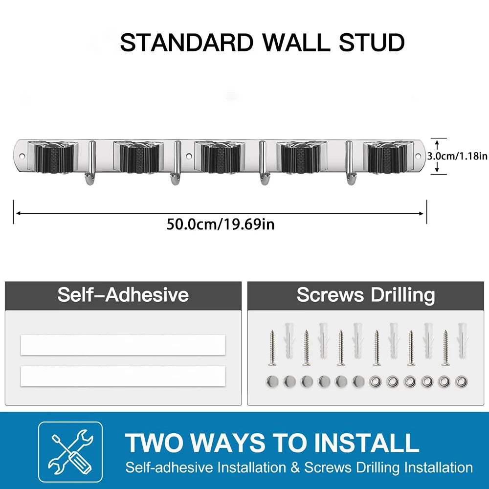 Stainless Steel Mop & Broom Holder – Wall Mounted Organizer